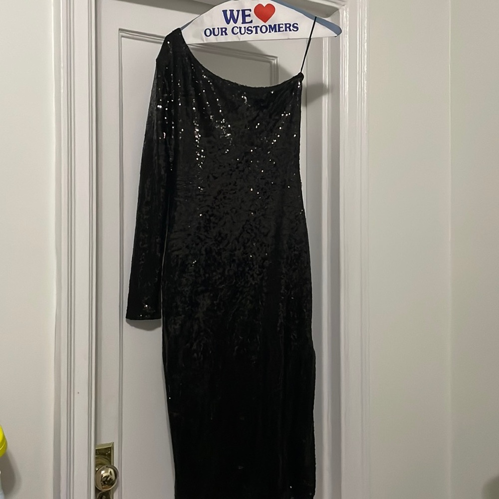 Black sequin dress with side split